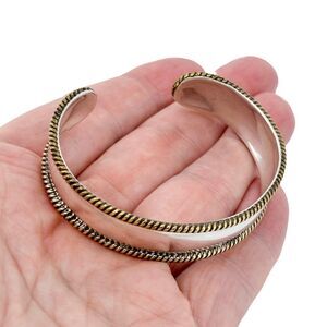 Vintage Mexico Laton Sterling Silver 925 Cuff Bracelet with Brass Accents 6.5"